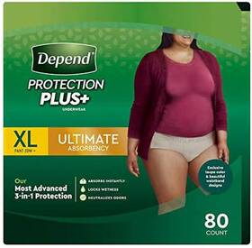 Depend 705353338823 Protection Plus Ultimate Underwear For Women Xl 80ct