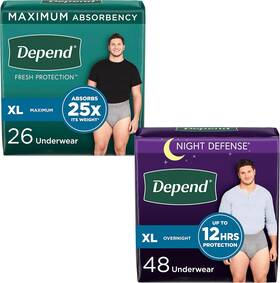 Depend 705353654862 Men Incontinence Underwear Bundle Day Night Xl 74ct Grey Set