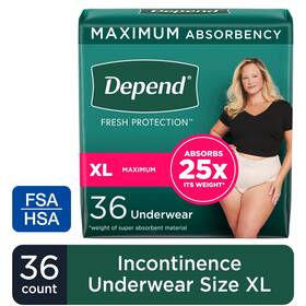 Depend 926213657599 Fresh Protection Incontinence Underwear Women Adult Diapers Xl 36 Count