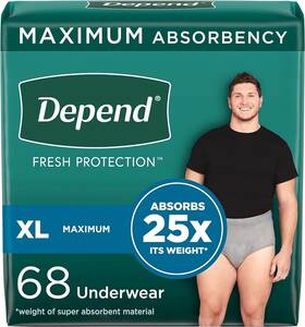 Depend 992962566192 Fresh Protection Adult Incontinence Underwear For Men Grey Xl 68 Count