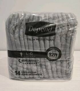 Depend S09000005004 Mens Night Defense Underwear Gray Large 14 Pack Odorblock Dryshield
