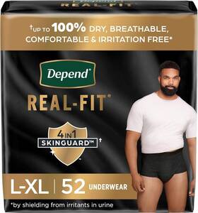 Ola-797-27 Depends Mens Gray And Black Real Fit Maximum 52 Pack Underwear Size L / Xl