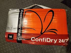 Dry Care 851808005021 Rare - 1 Pack 18 Large Confidry 24/7 Adult Diaper Plastic Backed Abdl