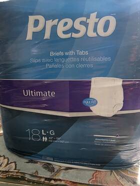 Abb30020 Drylock Technologies Ltd Presto Maximum Ultimate Brief L 45 Inch To 58 Circumference White 18 Pk