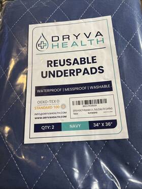 Dryva Health 860010706169 Washable Underpads - 32 Inch X 36 2pack Navy Hides Stains Wate