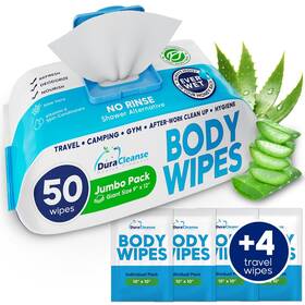 Duracleanse 628634093177 Xl Body Wipes For Adults Bathing No Rinse - 50 Ct. 4 Travel Shower