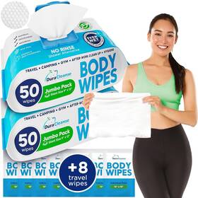 Duracleanse 628634093184 Body Wipes For Adults Bathing No Rinse 2 Pack 100 Xl Shower 8 Trave