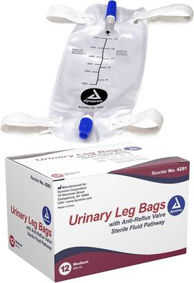 Dynarex 616784428123 Pack Of 12 Urinary Leg Bags Anti-reflux Valve Medium 600ml Non-drip