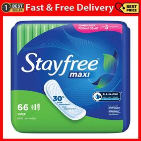 Edgewell Personal Care 445009711749 Stayfree Maxi Pads Unscented Super Absorbency 66 Count
