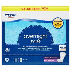 10003501 Equate Overnight Womens Ultimate-regular Incontinence Pads 52 Count