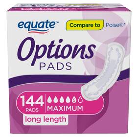 10006374 Equate Options Incontinence Pads For Women Maximum Long 144 Count