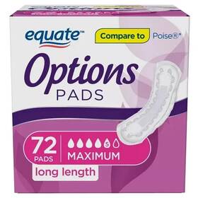 Equate 156649602270 Options Womens Incontinence Pads Maximum Absorbency Long Length 72 Count