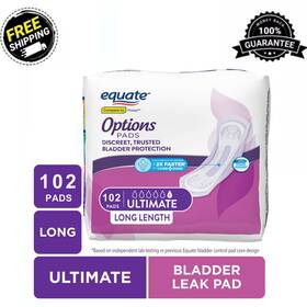 Equate 294686606 Options Incontinence Pads Women Ultimate Absorbency Long 102 Count Total