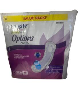 Equate 445046655662 Options Incontinence Pads For Women Ultimate Long Cotton Enhance 51 Count