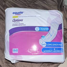 67779 Equate Options Pads Moderate Absorbency Long Length Incontinence 60 Count