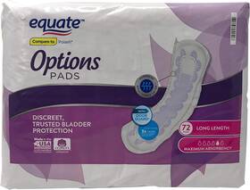 Equate 681131240406 Options Maximum Absorbency Long Length Pads 72 Count White Purple