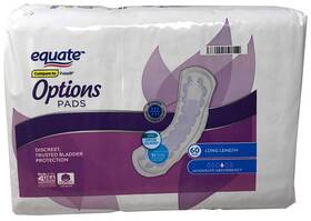 Equate 681131240673 Options Moderate Absorbency Long Length Incontinence Pads 60ct