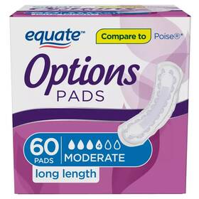 Equate 744110782776 Options Incontinence Pads For Women Long Length 60 Ct