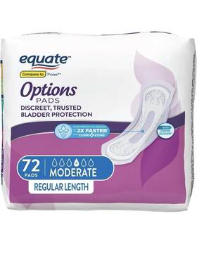 8292169 Equate Options 72 Reg Lgth Discreet Bladder Protection Pads Moderate Absorbency