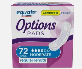 97986758968 Equate Options Womens Moderate-regular Incontinence Pads 72 Count