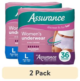 First Quality 313018192194 2 Pack Assurance Womens Incontinence And Postpartum Underwear L Maximum Abso