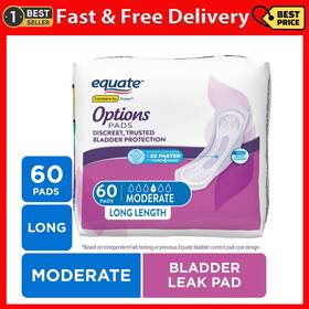First Quality 313102574578 Equate Options Incontinence Pads For Women Long Length 60 Ct