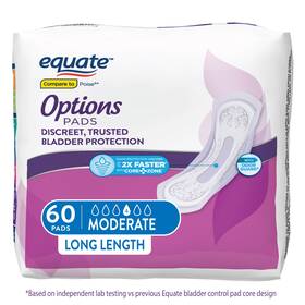 First Quality 445006735700 60 Counts Equate Womens Incontinence Pads Moderate Absorbency Long Length