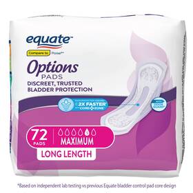 First Quality 445028778754 Equate Options Womens Incontinence Pads Long Length 72 Count