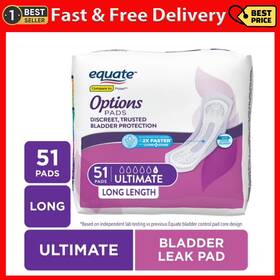First Quality 445034724738 Equate Womens Incontinence Pads Ultimate Absorbency Long Length 51 Count
