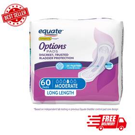 First Quality 705353669262 Equate Options Womens Incontinence Pads Moderate Absorbency Long Length 60 Ct