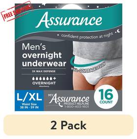 First Quality 726084557482 2 Pack Assurance Mens Overnight Incontinence Underwear L/xl 16 Count