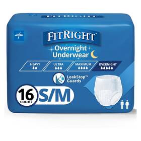 Fitright 197344104621 Overnight Unisex Underwear Maximum Absorb S/m 16 Count