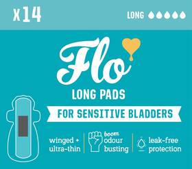 Flo 060630101800 Sensitive Bladder Long Pads 14 Pack - Wrapped Ultra-thin Absorbent So