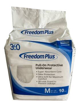 Freedom 758891974695 Plus Pull-on Protective Underwear M 24 Inch - 36 10 Pcs Max Protection
