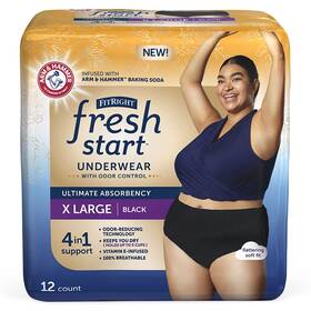 Fresh Start 193489136510 Fitright Incontinence And Postpartum Underwear For Women Xl Black 12 Count