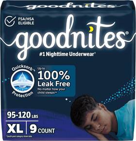 00036000555929 Goodnites Boys Nighttime Underwear X Large 9 Count Bedwetting Protection