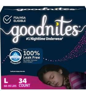 Goodnites 036000533644 Bedwetting Overnight Underwear For Girls Large 34 Count