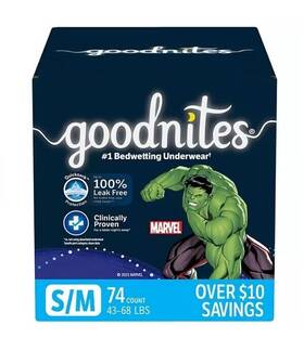 Goodnites 036000558937 Nighttime Bedwetting Underwear For Boys 43-68 Lb Sm / Med 74 Count