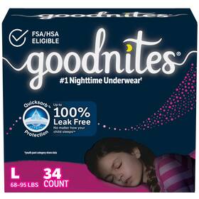 10036000533641 Goodnites 34 Ct Girlsft Nighttime Bedwetting Underwear Large 68-95 Lbs 2 Packs