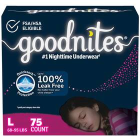 10036000533726 Goodnites Girlsft Underwear Size L 68-95 Lbs 75 Ct 3 Packs