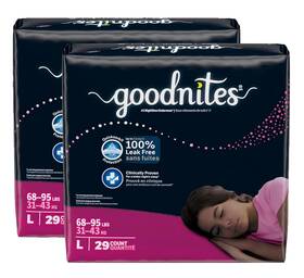 10036000574163 Goodnites 58 Count Size Large 68-95 Lbs Girlsft Nighttime Bedwetting Underwear
