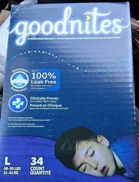 15417310 Goodnites Boysft Nighttime Bedwetting Underwear - L 34ct 68-95lbs. New