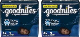 95-140 Goodnites 313084774706 Nighttime Bedwetting Underwear Boysft Xl Lb. 9 Ct Pack Of 2 95-140 Goodnites 313084774706 Nighttime Bedwetting Underwear Boysft Xl Lb. 9 Ct Pack Of 2
