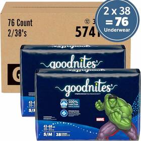 574135 Goodnites Nighttime Underwear S/m 43-68 Lbs 76 Ct 2x38 Boys/girls 710 Ml