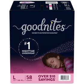 980316737 Goodnites Bedtime Underwear For Girls Large 68-95 Pounds 58 Count