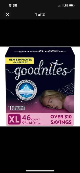 990313392 Goodnites Nighttime Bedwetting Underwear For Girls Xl 95-140 Pounds 46 Count