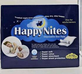 Happynites 737787294406 Disposable Bed Pads Kids And Seniors Adults 30pk 35x24 Inches