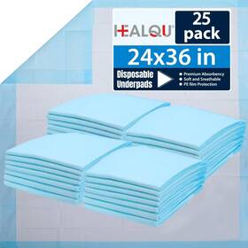 906042436 Healqu Disposable Underpads - Blue Large 25x24in 24x36 Inch Pack Of 25