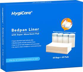Hygicare 445018210271 Bedpan Liner With Absorbent Pad 60 Bags Pads Pre-separated Medical Grade