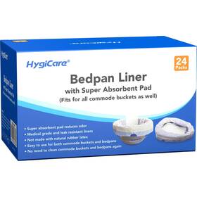 Hygicare 972022033066 Bedpan Liners With Super Absorbent Pads - 24 Count Universal Fit Medical Gra